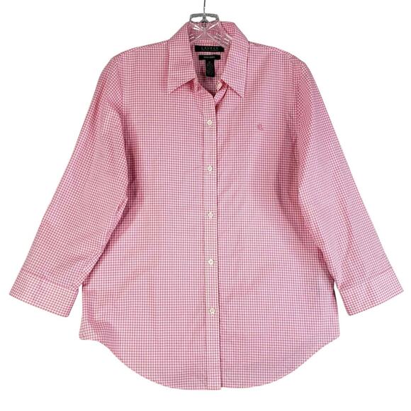 Polo Ralph Lauren LRL Shirt Women’s Size Medium M Pink Gingham Button Down - Picture 2 of 10